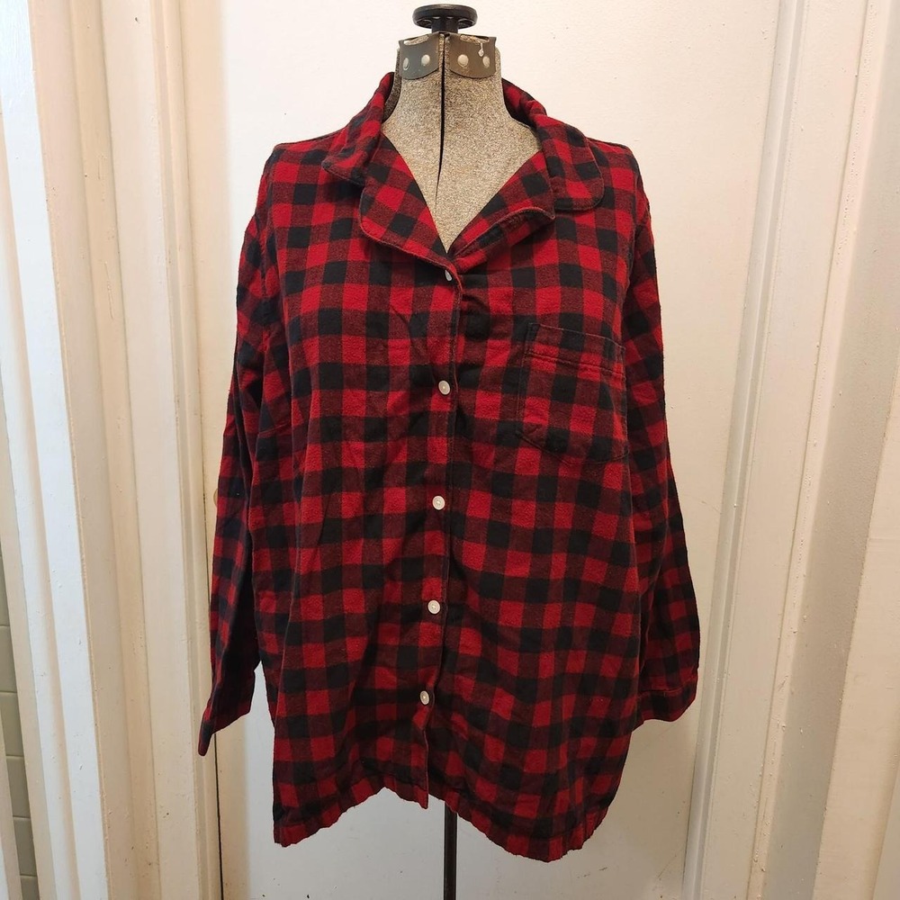 L.L.Bean Women's Buffalo Plaid Flannel Shirt Red Black 3X Plus Size